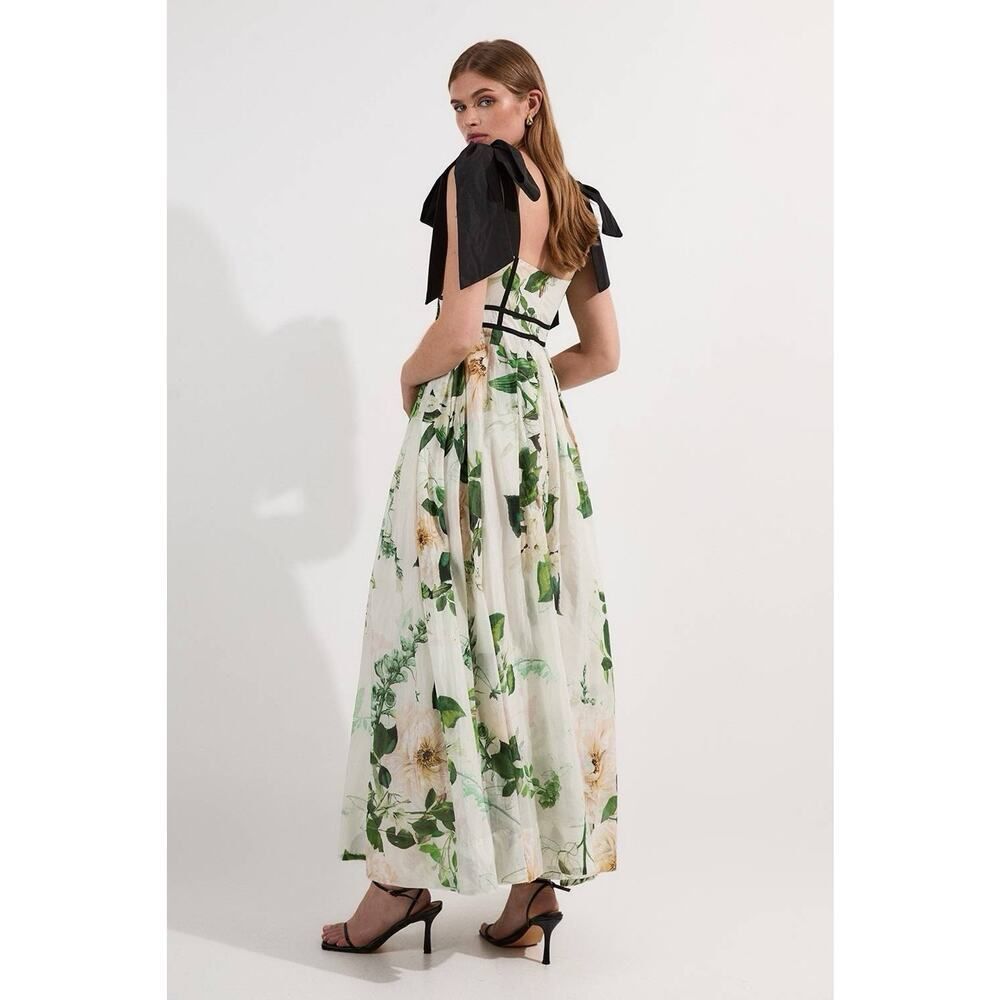 NWT Karen Millen Lydia Millen Floral Maxi Dress Silk Cotton Bow Strap 8 - Picture 5 of 12